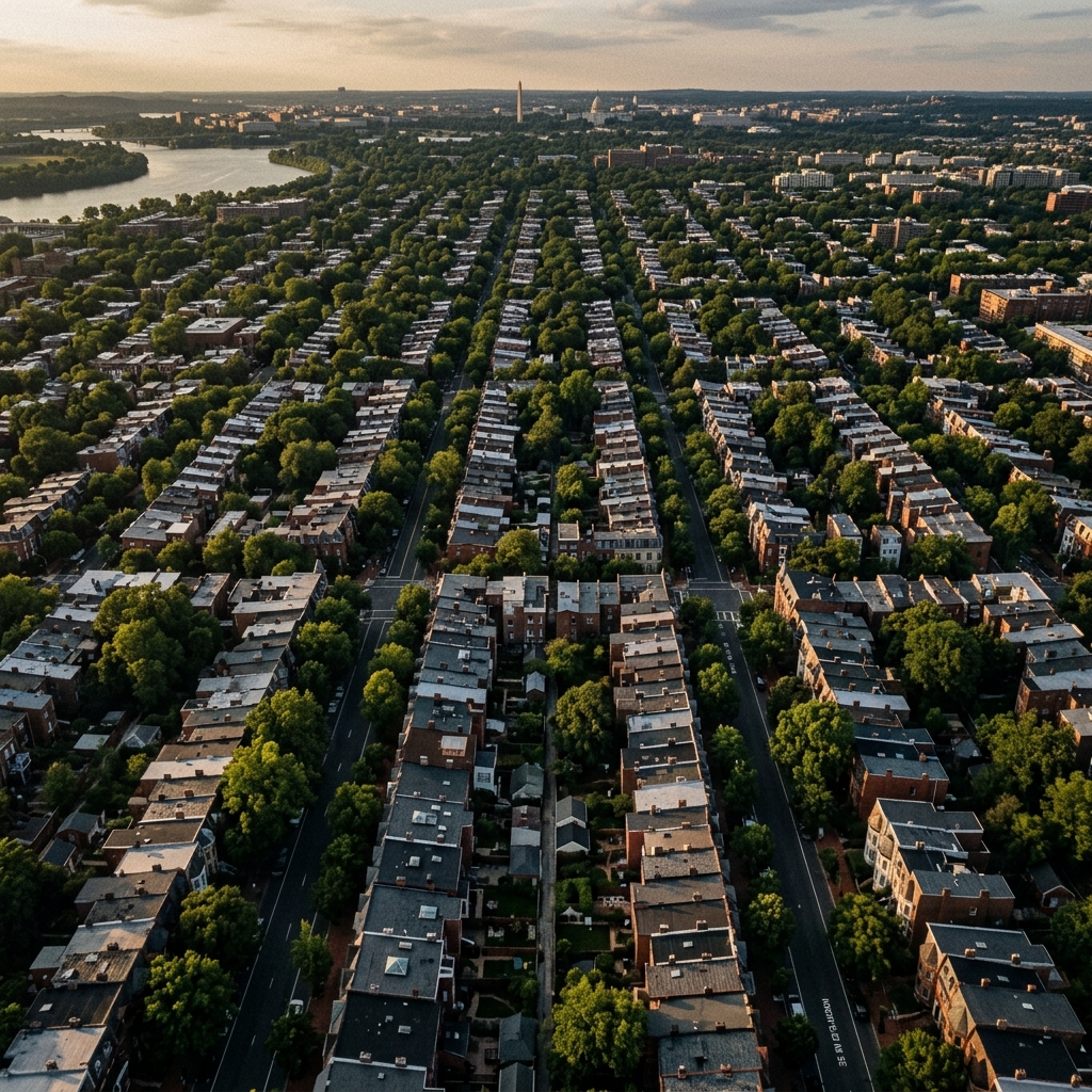 Aerial view of Washington DC residential neighbourhood